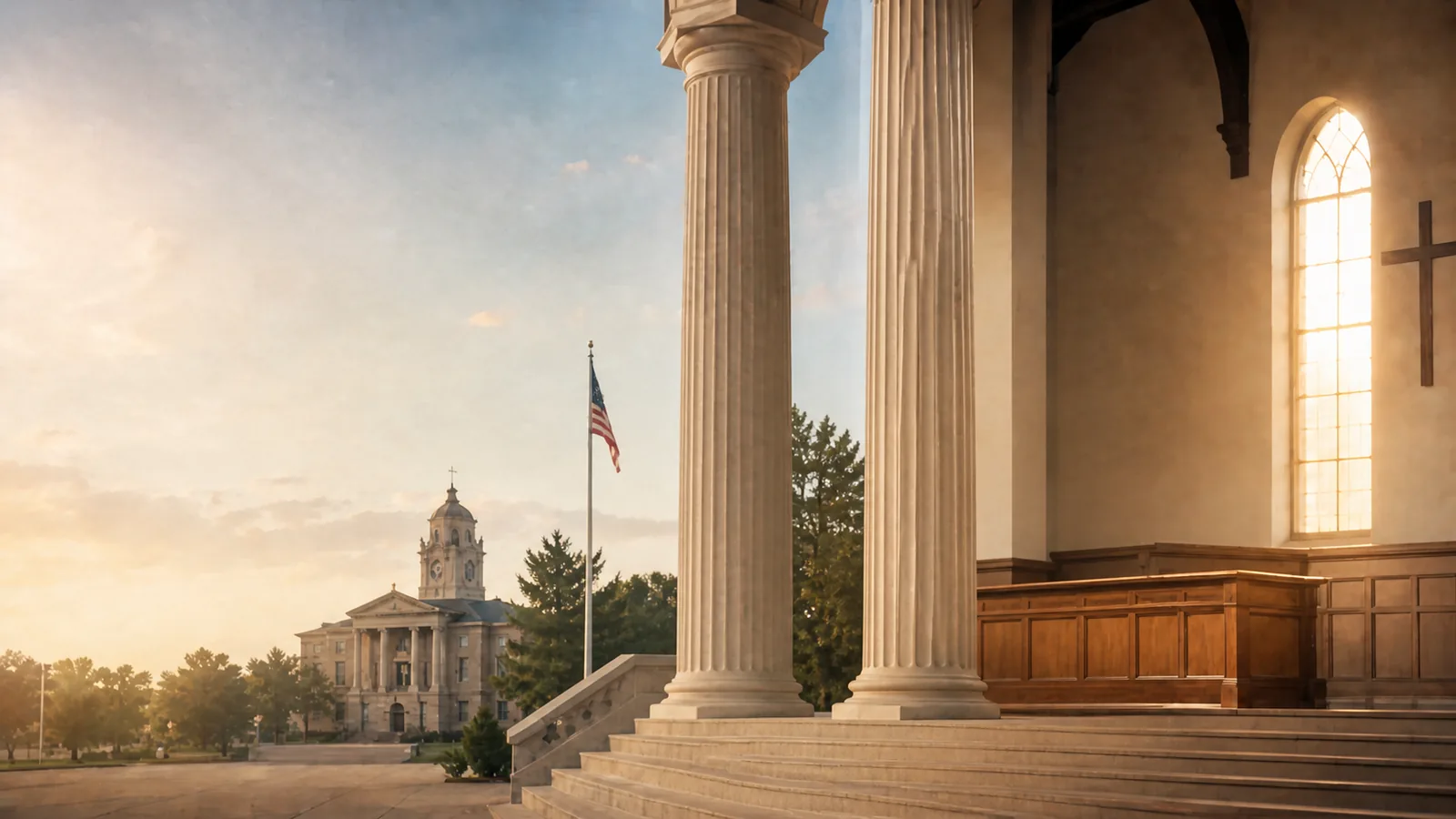 Pillars, courthouse, flag, and pulpit — the rooms behind Pillar Principles Consulting